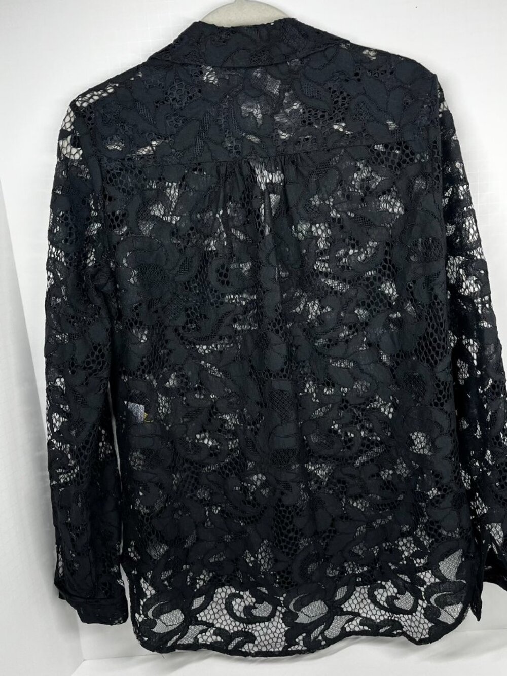 Diane Von Furstenburg Black Lace Crochet Collared Long sleeve Button Down, Sz. 8 - Picture 7 of 11